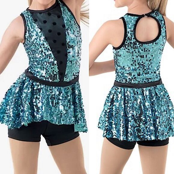 WEISSMAN Dance jazz tap blue sequin Things Can Only Get Better 10715 Adult XLA - Picture 1 of 12
